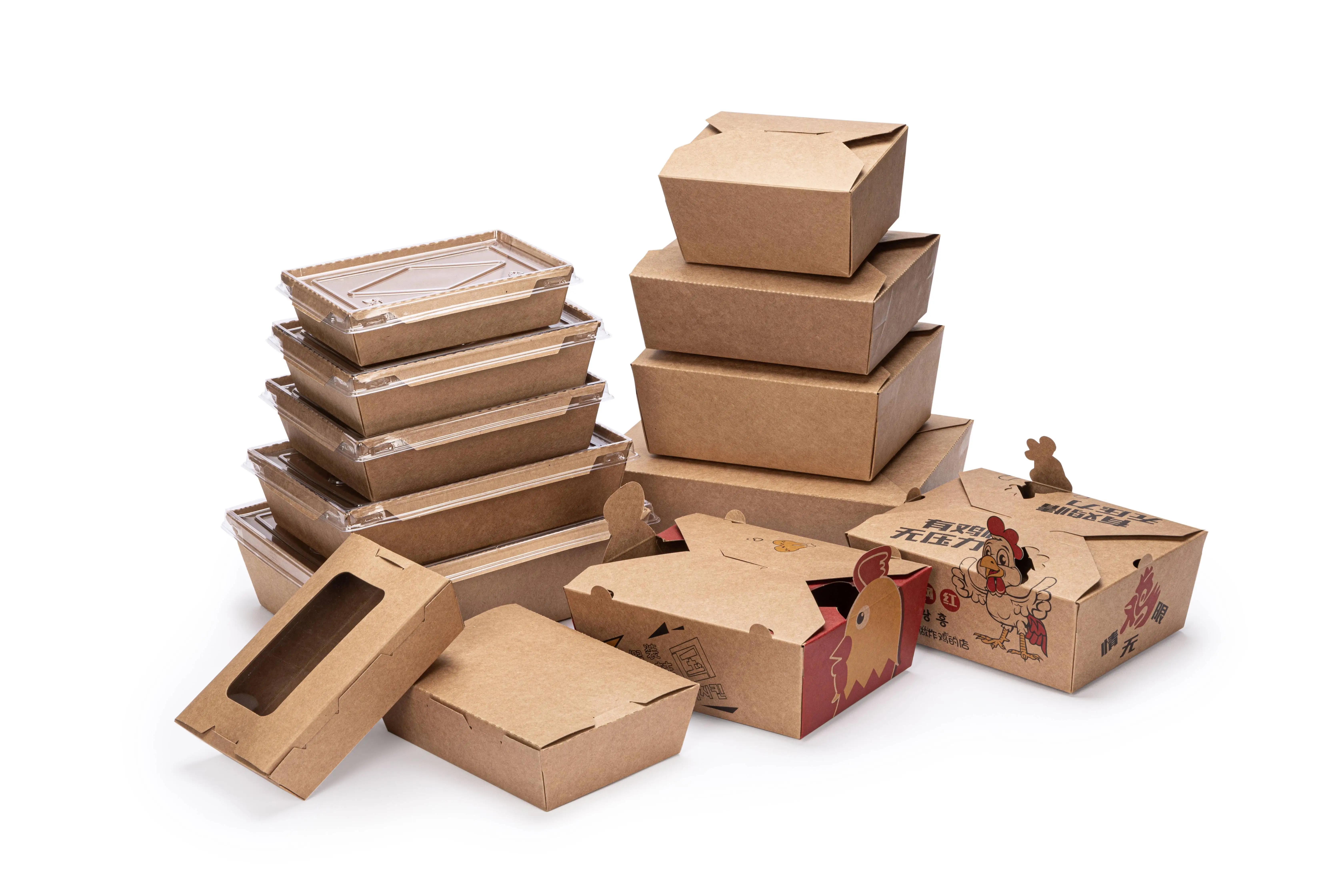 Recyclable materials China Wholesale Packaging Kraft Whiteboard Custom Logo Design Takeaway Disposable Food Paper Box