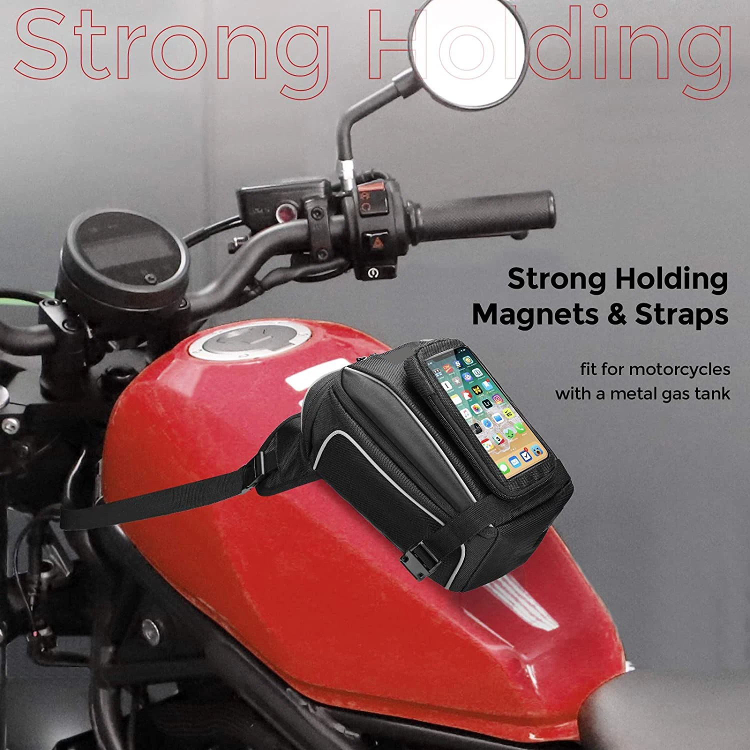 Motorcycle Magnetic Tank Bag Phone Pouch Universal with Metal Tank fit Cell Phone under 6.5 Inch