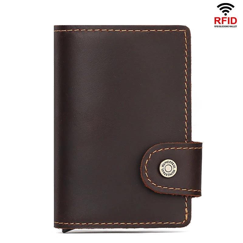 TS Leather RFID Blocking  Pop Up card holder Aluminum Card Case Business ID anti-theft wallet card holder