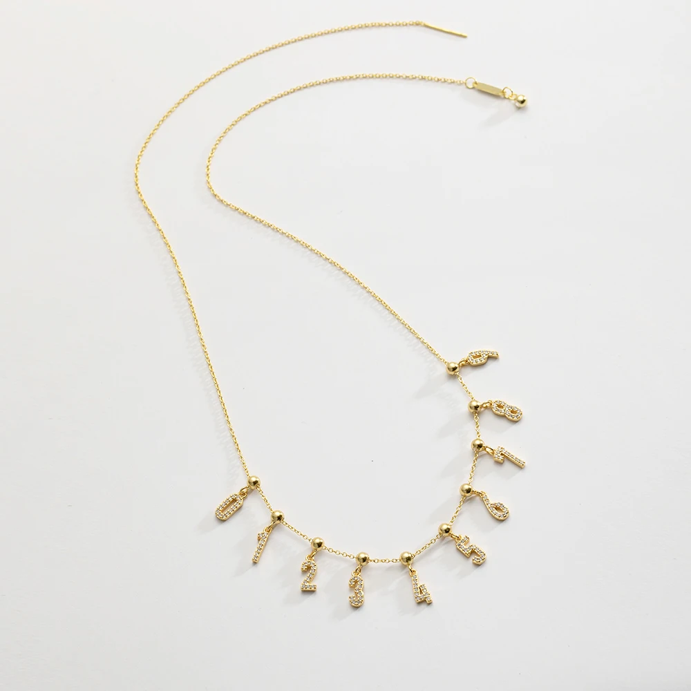 FUAMAY 18K Gold Plated Angel Number Diy Charms Pendants Necklace Number 0-9 Charm Diy Necklace With Zircon