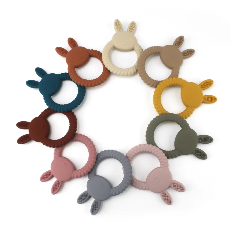 Newborn Soft Stimulate Various Colours Teething Ring Rabbit Shaped  Vanilla Bebe Silicone Beige Comfort Bunny Teether