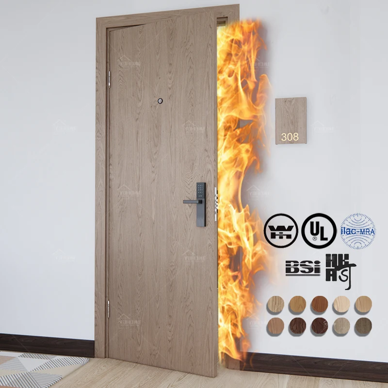 20 45 60 minutes WH BS EN listed fire rated wood door interior fireproof soundproof apartment door internal fd30 hotel room door