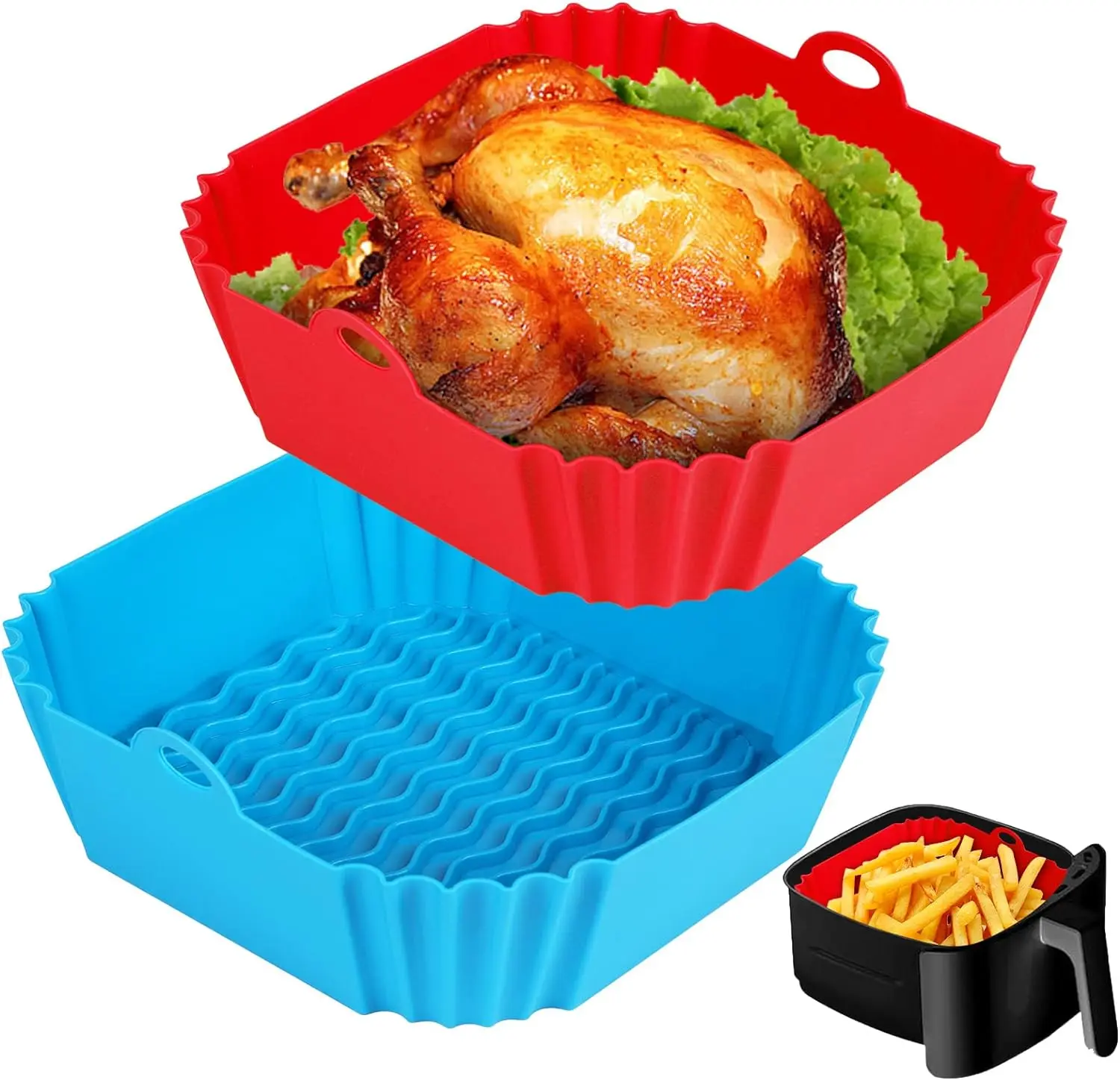 Air Fryer Silicone Liners Pot for 3 to 5 QT, Basket Bowl, Replacement of Flammable Parchment Paper  Reusable Baking Tray