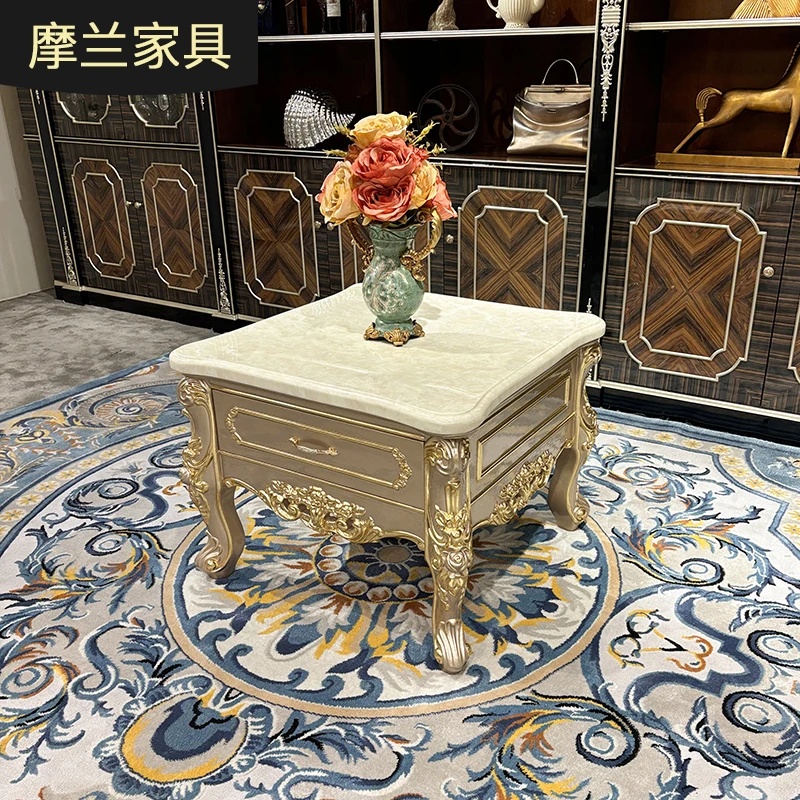 MO LAN French style solid wood small coffee table European luxury marble corner several living room sofa next to the small table