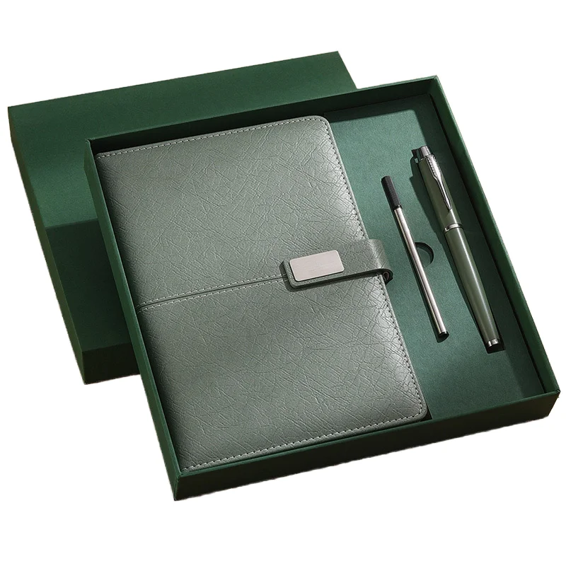 Promo Wholesale Business Luxury Customizable PU Leather A5 Notebook Gift Set With Pen, USB drive