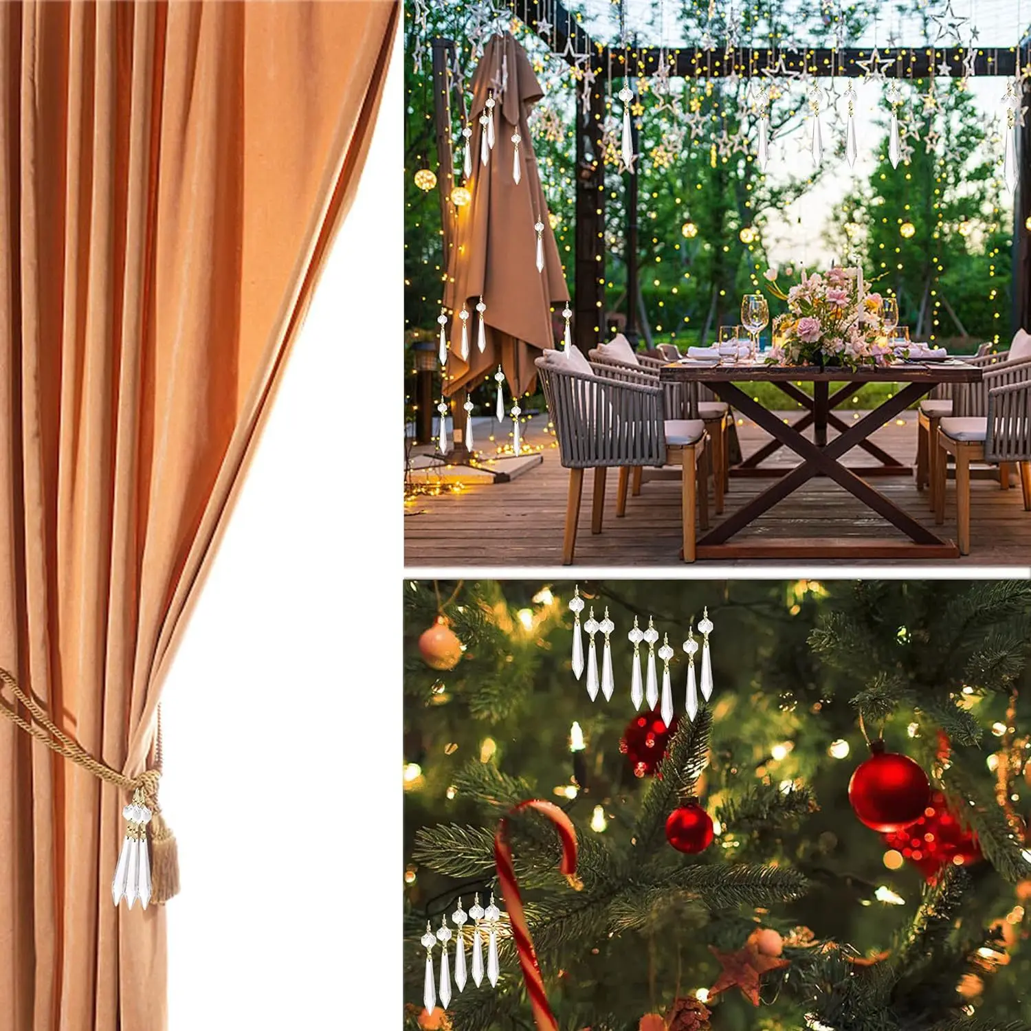 Multi-Size Decorative Crystal Pendant Chandelier with Pearl and Glass Beads Featuring Prism Lampwork & Glass Beads