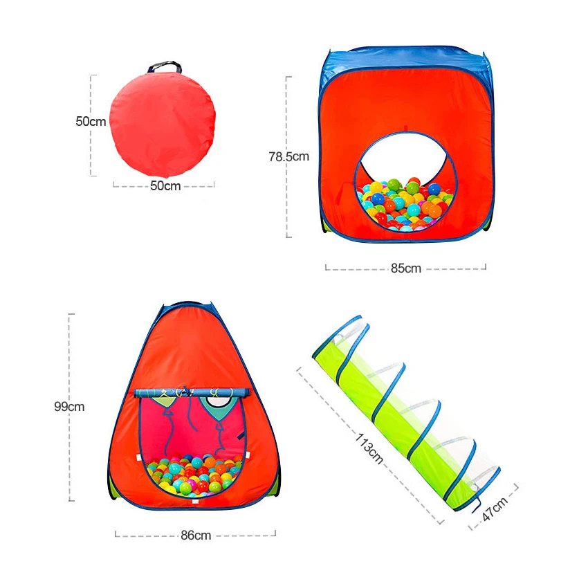 3 Combo Sets New indoor Tent Children Mini Tent TOy Tunnel For Kids