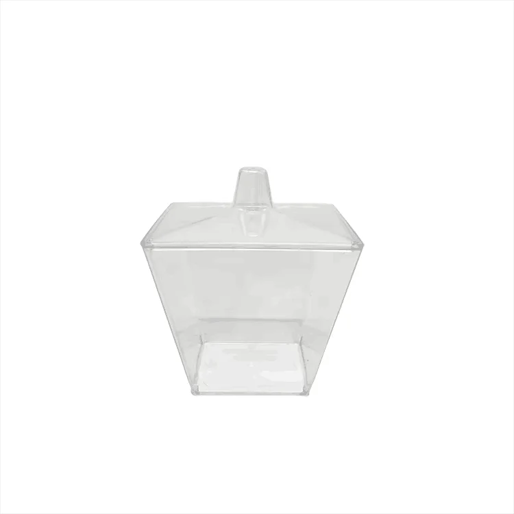 Mini Parfait Cups Clear Reusable Mini Plastic Dessert Cups Square Tasting Bowl Appetizers Puddings Cups with Lid
