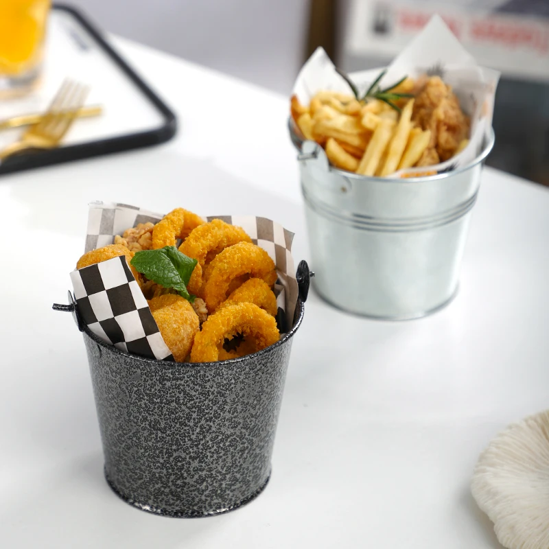 Food Grade Mini Stainless steel Serving Bucket Icing French Fries Tin Pails Snack bucket French fries