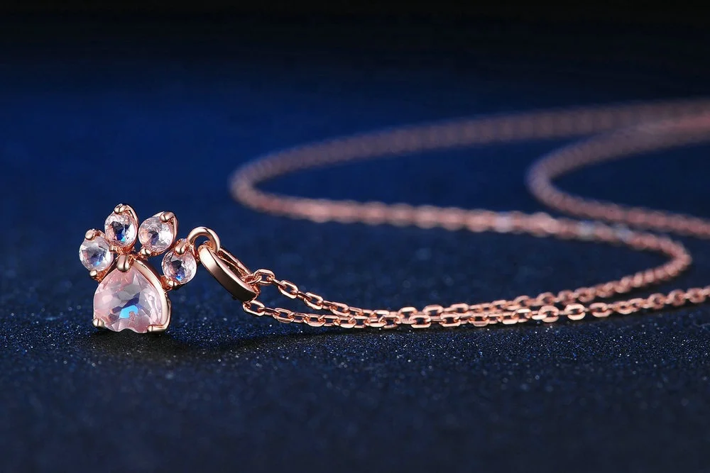 
factory direct sales natural quartz stone cat claw 925 pure silver pendant necklace plated rose gold jewelry 
