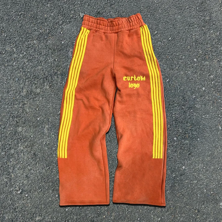 Custom Sweatpants Baggy Heavyweight Flared Wide Leg Jogger Sweatpants Acid Wash Sun Faded Oversized Striped Men Sweatpants