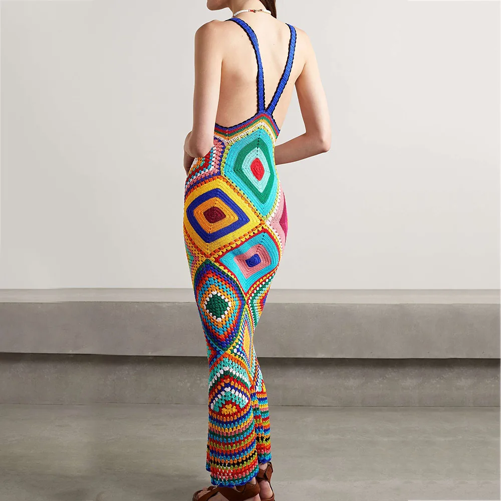 Knitwear Custom summer cotton handmade crochet dresses woman hand knit cover up beach sweater maxi dress clothing