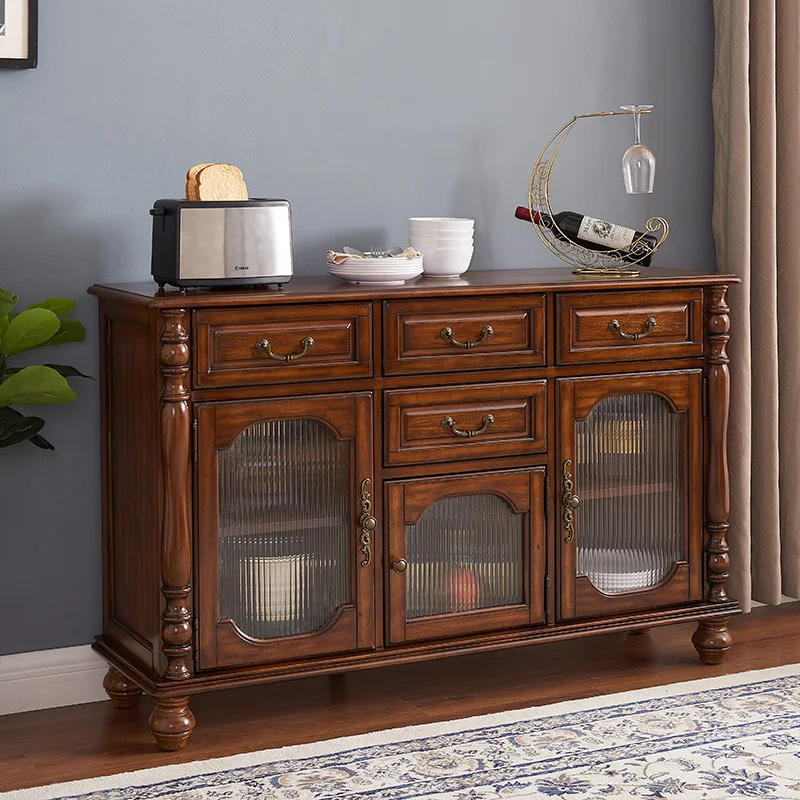 Mult-size Wooden Cupboard for Home Solid Wood Antique Buffet Table for Hotel Lobby Buffet Side Cabinet with Shelf and Glass Door