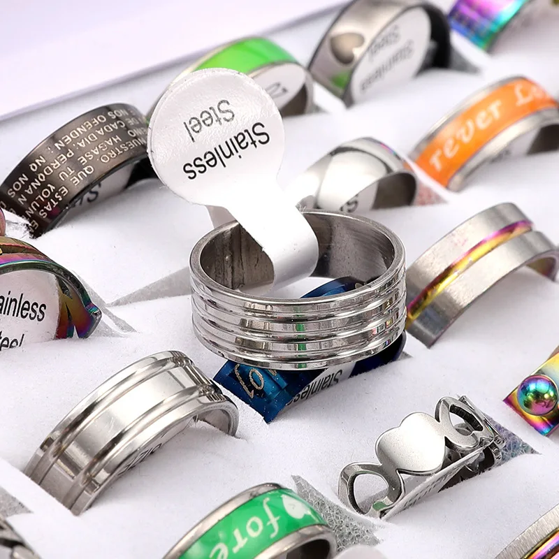 Many Styles Wholesale Cheap 1pcs Mixed Unisex Open Finger Rings Set Wedding Engagement Jewelry Bulk Lot Stainless Steel Ring