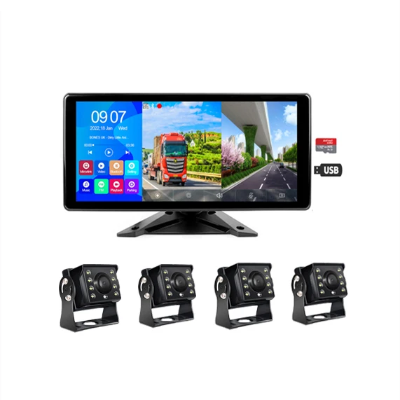 9V-36V 4 Channel Car Monitor Bus Truck Waterproof Black Box Night Vision AHD Camera MP5 4K Car DVR Monitor