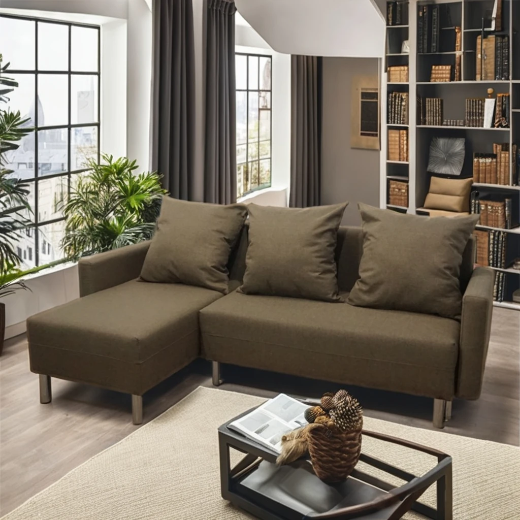 Modern Design Linen Fabric L-Shape Folding Storage Sofa Bed Multi-Functional Leisure Couch for Small Space Living Room Bedroom