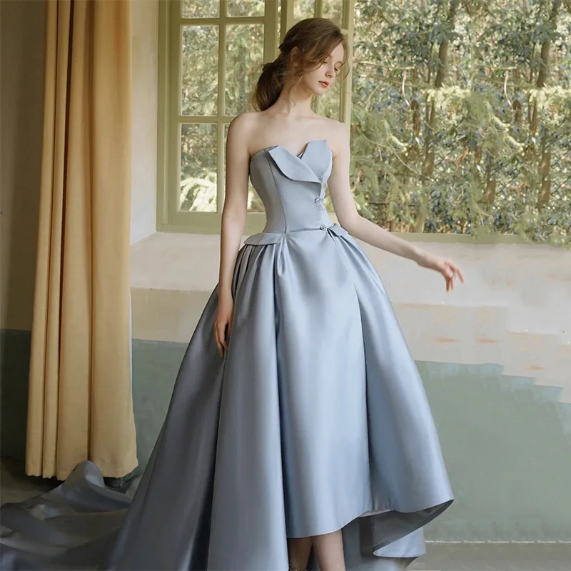 ZX-581 Sweetheart A-line Sleeveless Evening Dress Bow Ruffles Party Gowns Front short rear long dress