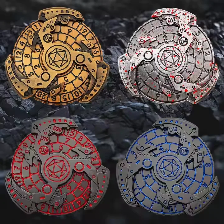 Favourite DND Rotatable D20 Mechanical Roulette Display D4 D10 D8 D6 D20 Metal Dice for Dungeons and Dragons