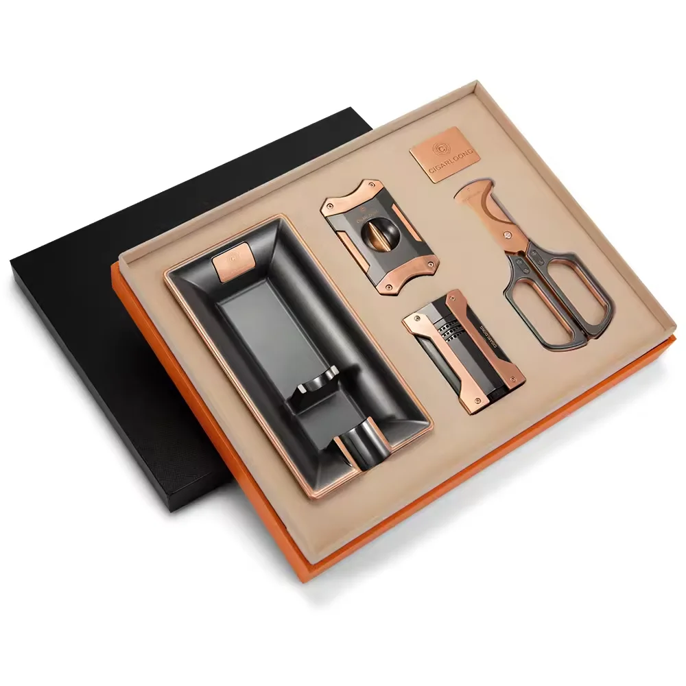 CIGARLOONG Cigar Smoking Tool Ashtray Lighter Cutter Big Size Scissors Portable Travel Windproof