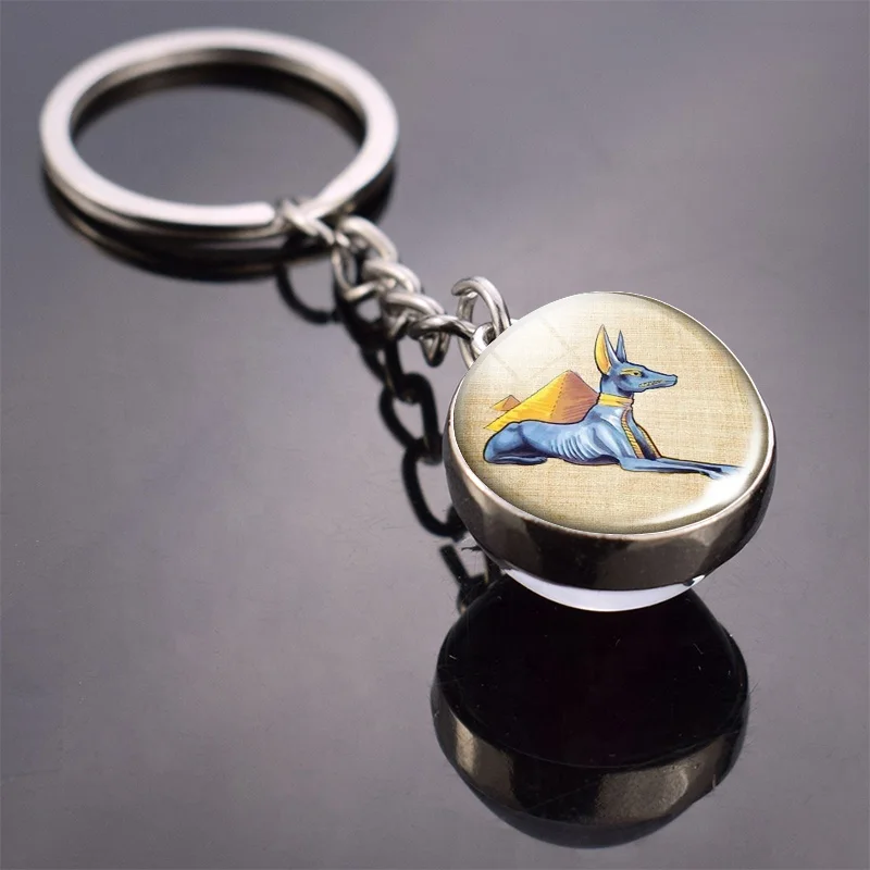 Ancient Egypt Pharaoh Key Chains Ancient Egypt Anubis Doubleside Glass Ball Keychain Pendant Jewelry for Archaeologist Gifts