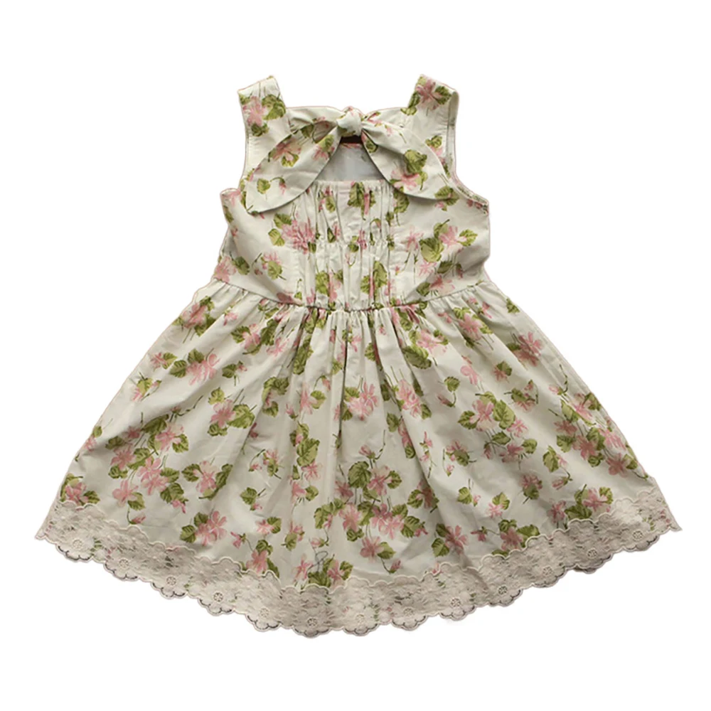 Ins Summer Korean Style Kids Girls Floral Lace Dress Casual Cotton O-Neck Sleeveless Vest Dress for Children