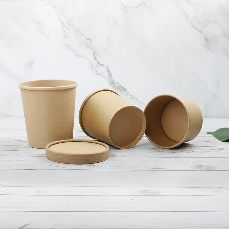 Customized Paper soup barrels with paper lids paper soup bowl disposable Kraft soup cup