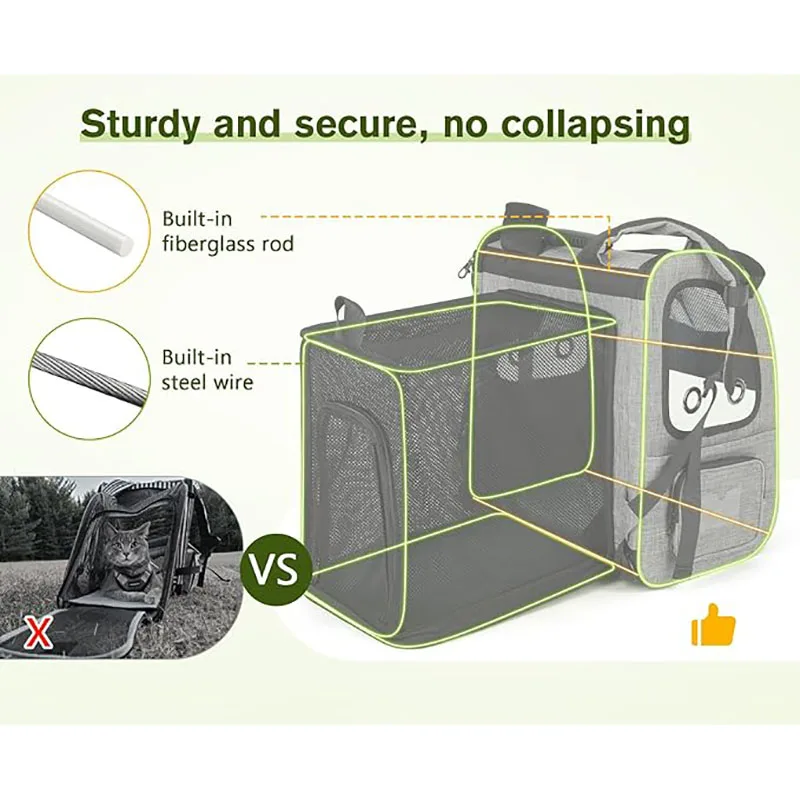 New Design Large Expandable Clear PVC Polyester Pet Carrier Backpack for Hiking Travel Camping Outdoor