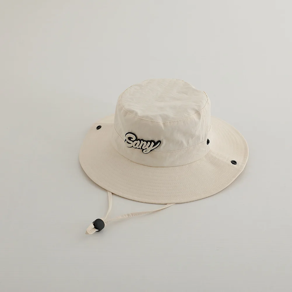 Kids Outdoor Sunshade Quick Drying Sun Hat 3D Letter Embroidery Solid Color Cotton Bucket Hat for Children