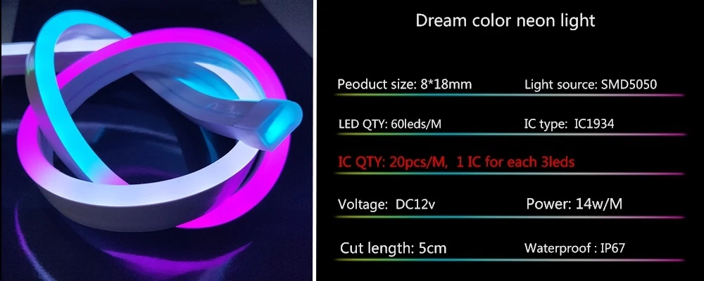 Модифицируемая Гибкая неоновая Светодиодная лента RGB водонепроницаемая 12 В постоянного тока IP67 силиконовая
