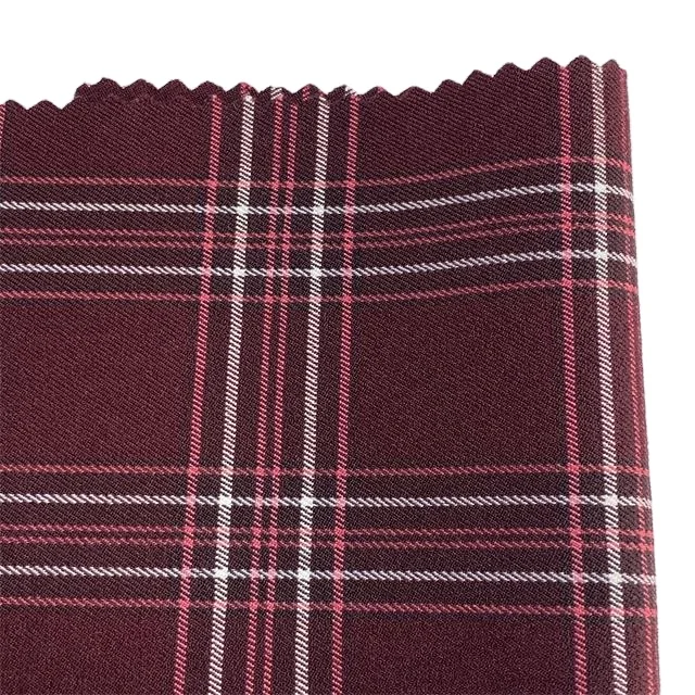 
Classical woven viscose polyester red yarn dyed check 2/2 twill bengaline fabric for stretch pants and blazers 