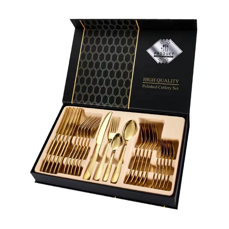 2023 Gift box cutlery set Stainless Steel 24-pieces Color box Spoon Fork Knife tableware set for western food