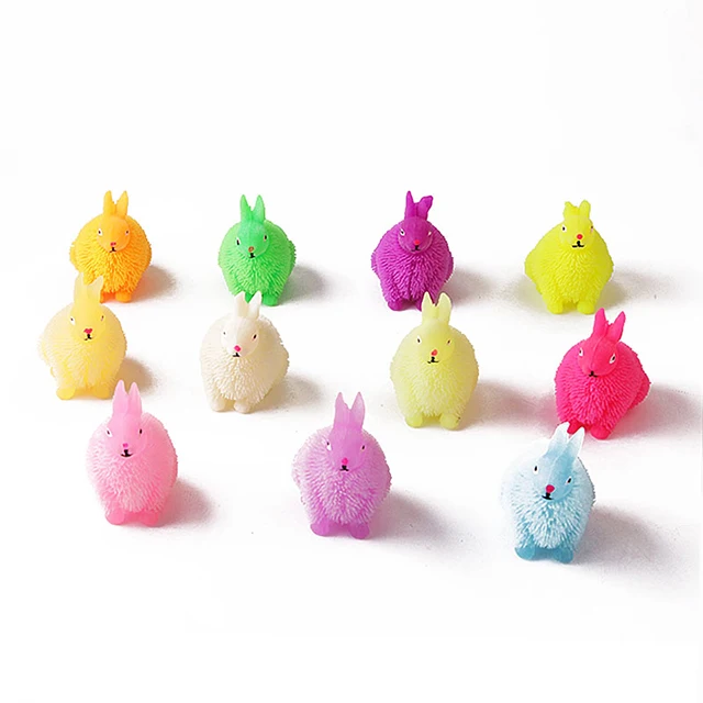 New Custom Light Up Flexible Rabbit Puffer Ball for Kids Animal Squishy Stress Relief Flashing Toys Wholesale