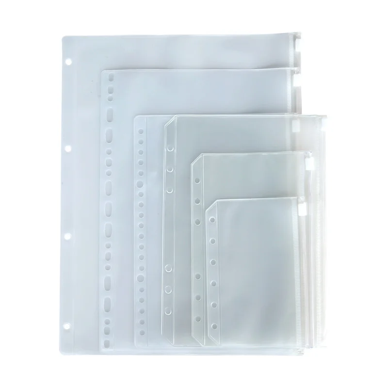 
Plastic A4 A5 A6 A7 File Holders Sheet 6 Holes Transparent PVC Filing Binder Folder Loose Leaf Pouch with Zipper Lock  (1600090320449)