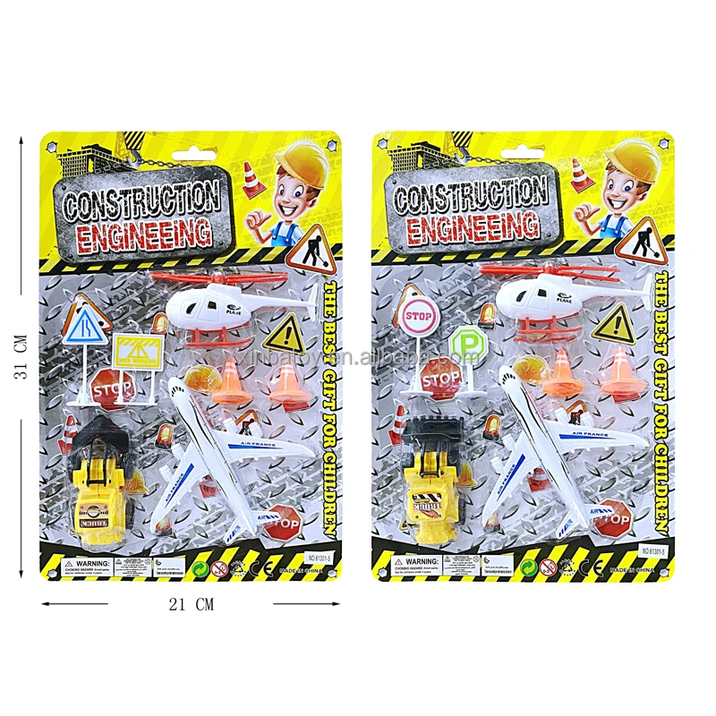 Engineering Vehicle Toy Model Plane Aircraft And Helicopter Toy Excavator Car Model Set Plastic Toy Car For Children