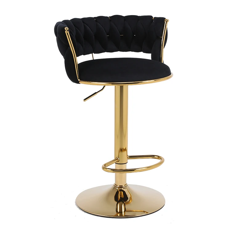 Customization Velvet Adjustable Height Counter Height Rotary Gold Kitchen Bar Chair