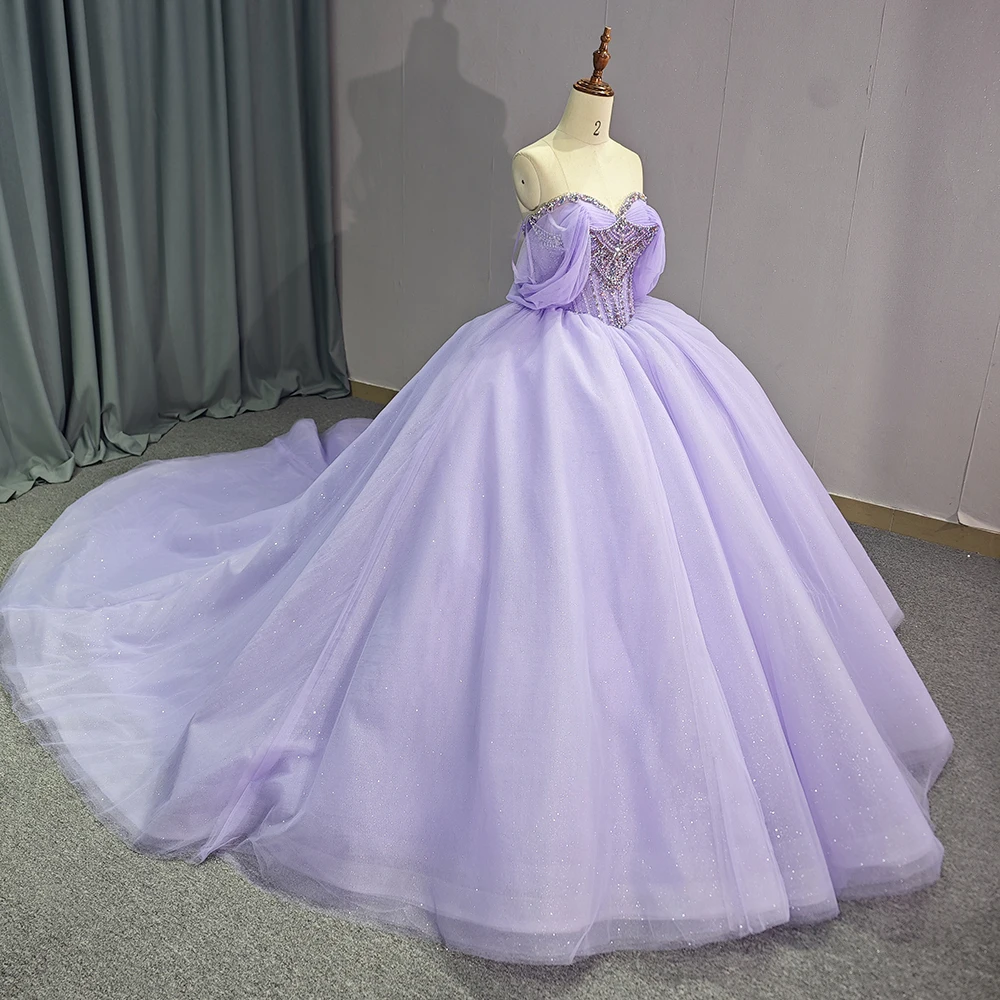 Luxury Lavender Glitter Quinceanera Dress diamond Beading Lace Ball Gown 1223
