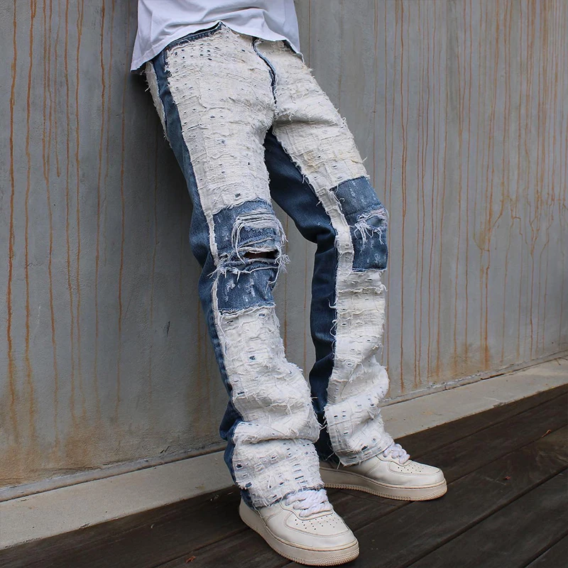 DiZNEW Jeans Pants Custom designer Plus size white ripped bootcut jeans for men size 32