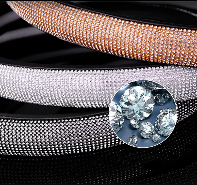 
Luxury Crystal Diamond Rhinestones leather Auto steering wheel cover Car Interior Set Accessories car steering wheel cover 