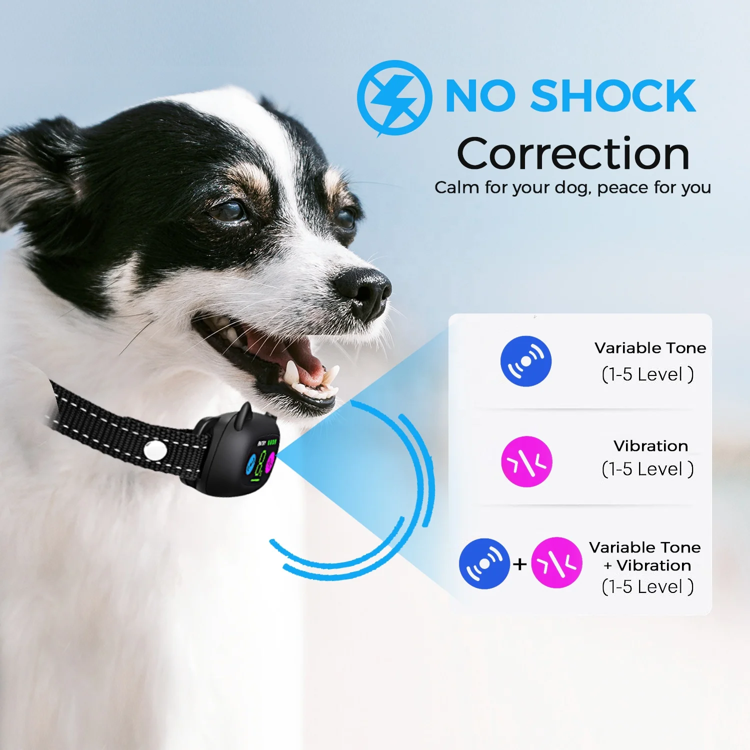 2024 Newest Bark Collar Rechargeable Vibration No Bark Collar Waterproof Dog Training Collar For Small and Medium Dogs