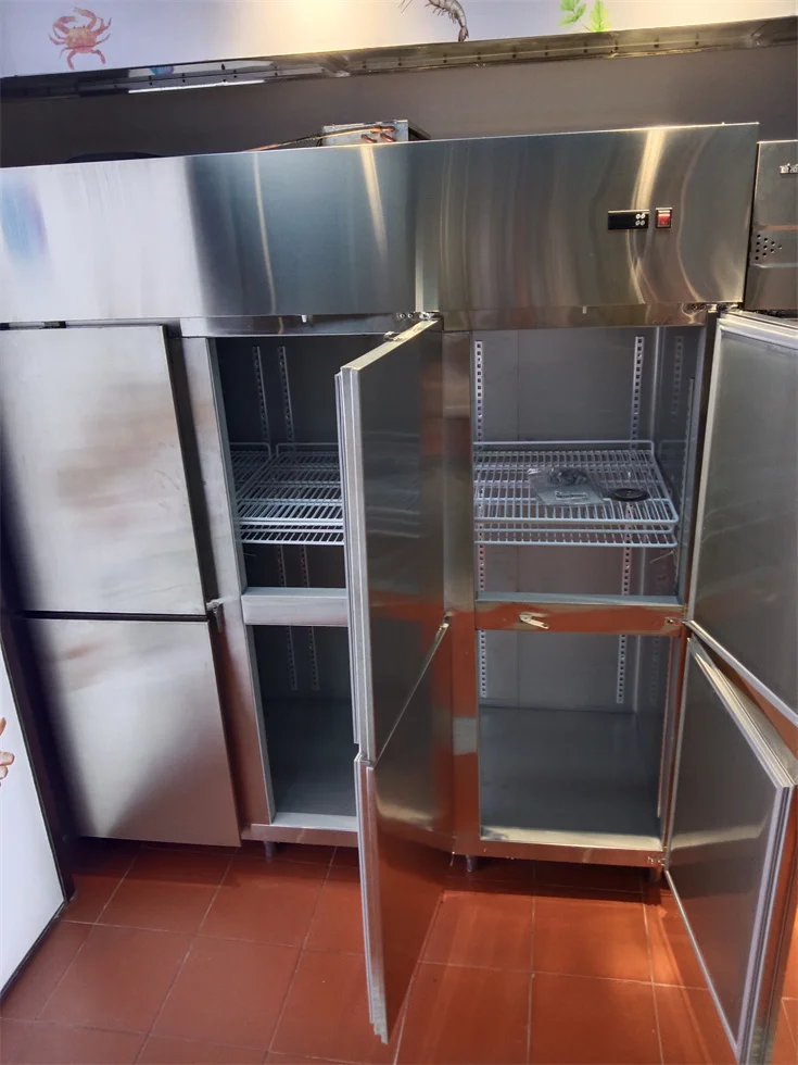 Direct Cooling Six Door Double Upright Stainless Steel Kitchen used glass showcases Refrigerators Equipment FREEZER