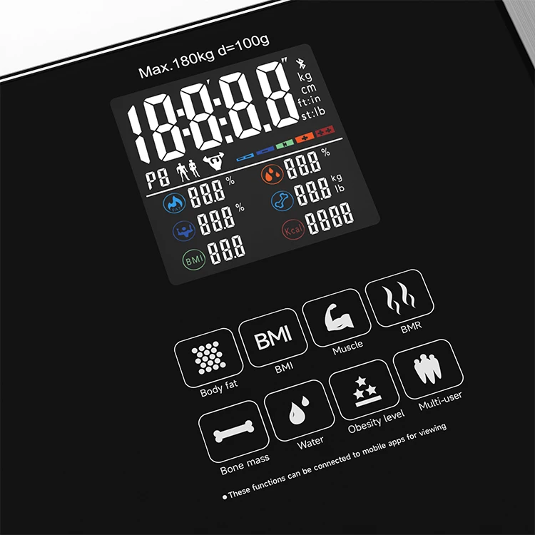 Hot Selling Big Screen Glass Smart Body Fat Scales Weight Machine Smart Scale With App