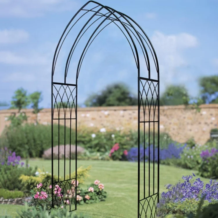 Black Metal Steel Garden Arch Trellis With Gate Climbing Plants