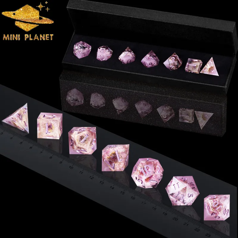 MINI PLANET DND Dice Set Handcrafted Resin Dice with Sharp Edges Dungeons and Dragons Flower Dice D&D For TRPG Board Games