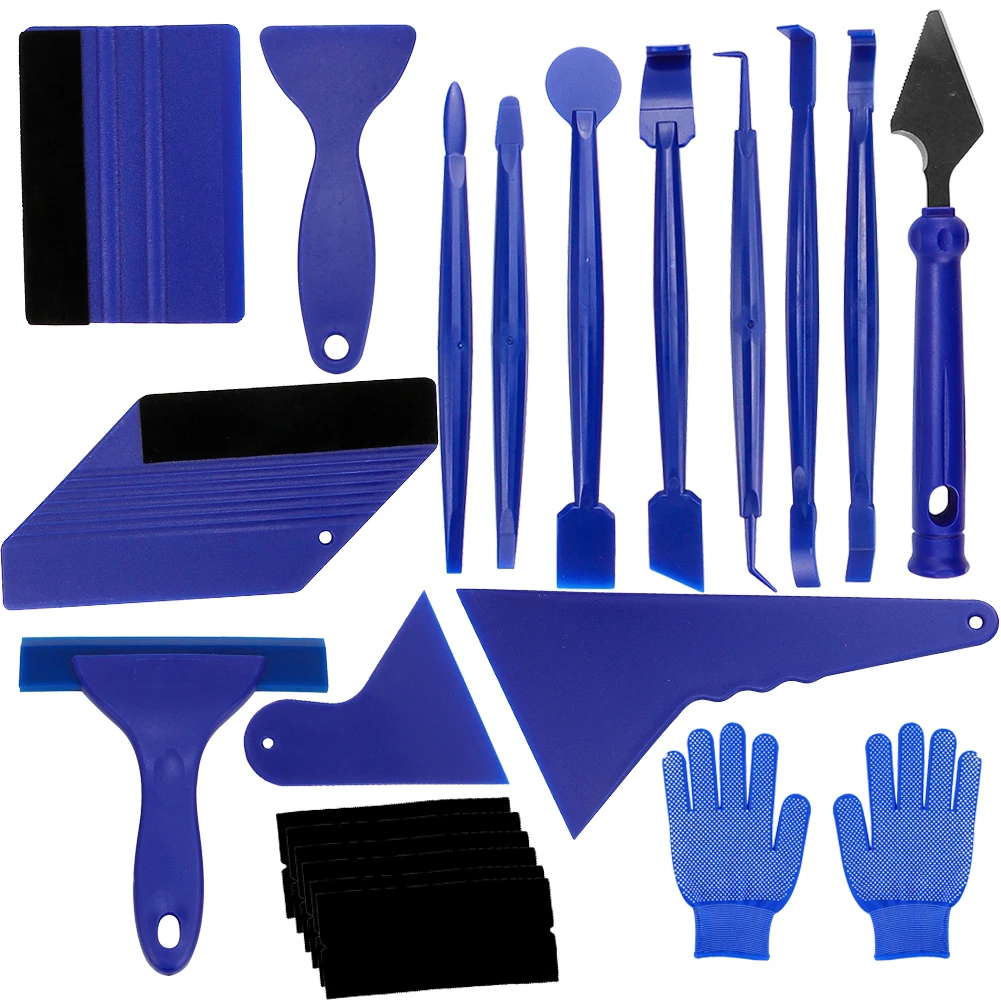 C0858 21pcs Pro Vinyl Wraps Applicator Tool Kit Window Tint Film Car Wrapping Tools Felt Squeegees Plastic Scraper Wrap Knife