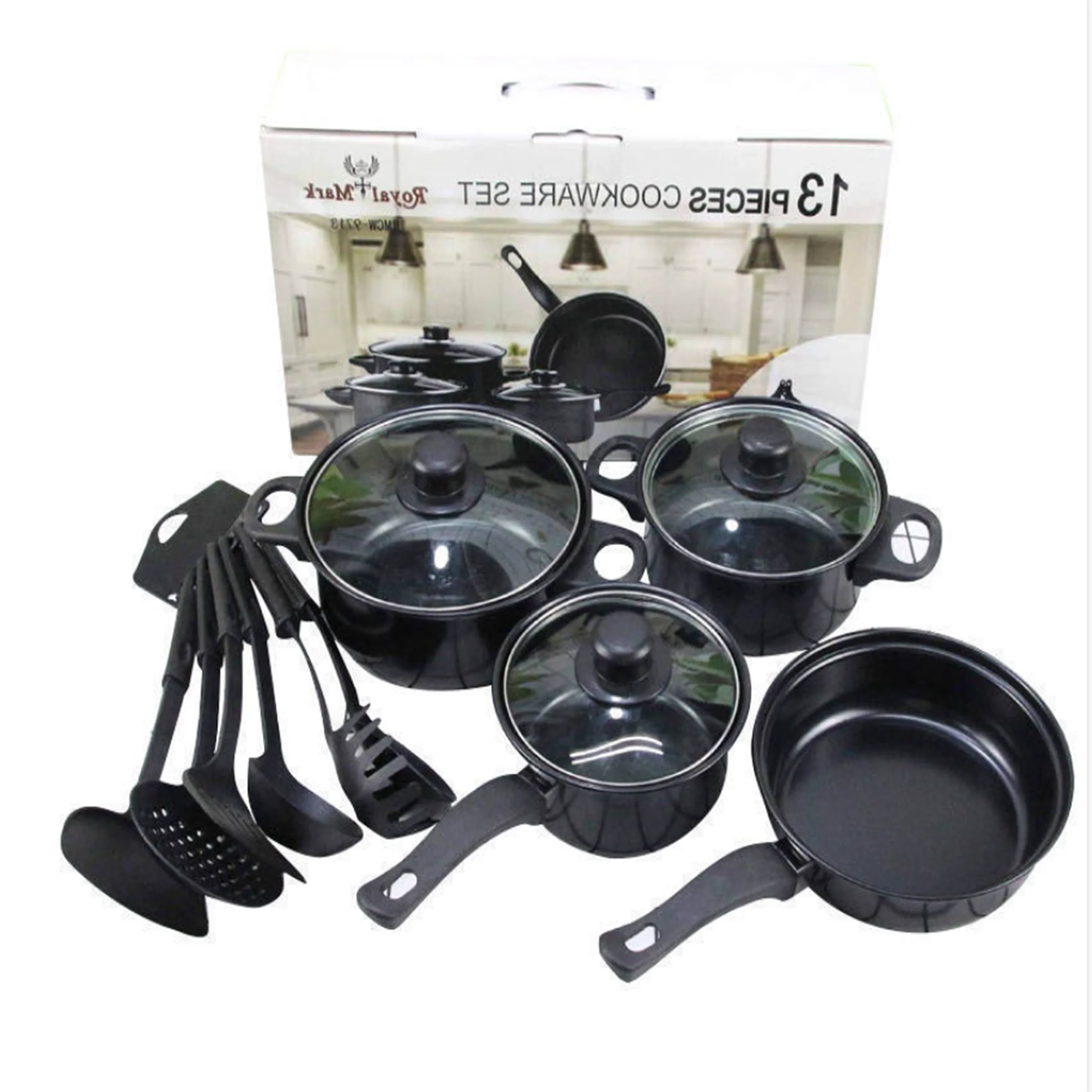 Wholesale 13 Pieces Black Cast Iron Kitchen Utensils Cooking Tools Non Stick Cookware Set With Pots And Pans Set And lid