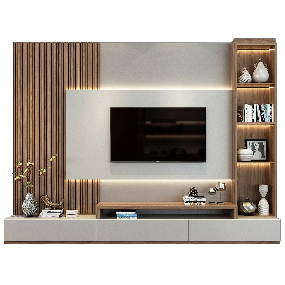 KEJIA Latest Design Smart Living Room Home Furniture Modern Luxury Built-in Light Strip TV Stand TV Cabinets