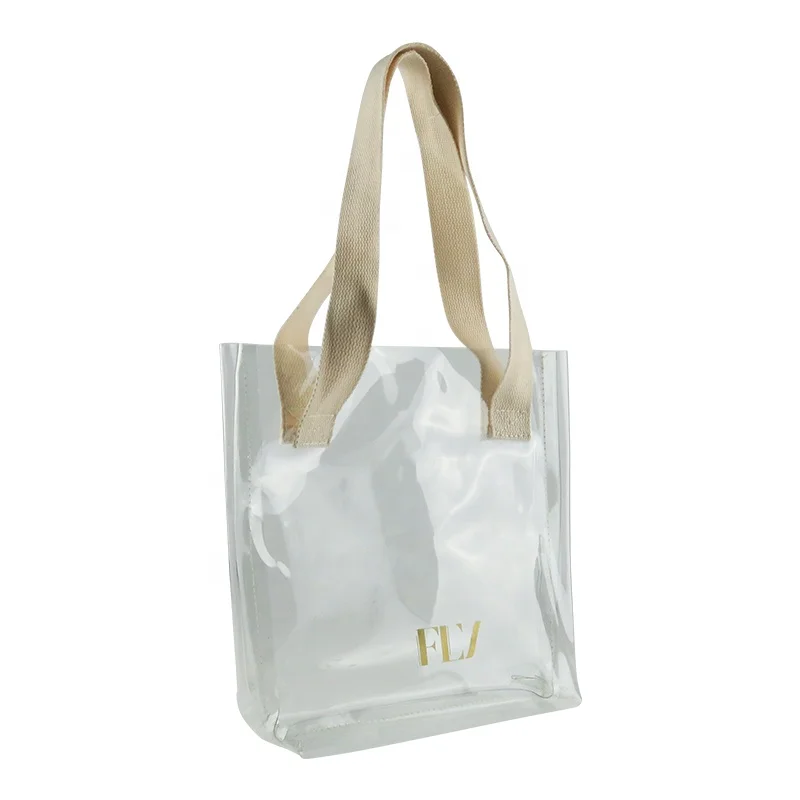 Fabric Handle Shopping Transparent Pvc Shopper Clear Vinyl Tote Bags