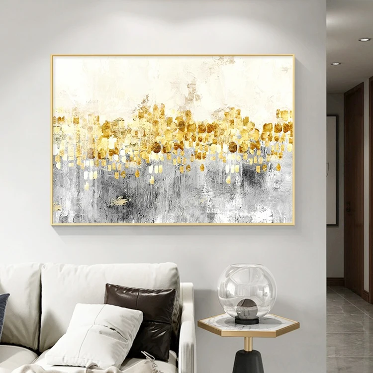 Modern Large Light Luxury Framed Textured Handmade Abstract Gold Canvas Oil Painting For Home Wall Art Living Room Decor