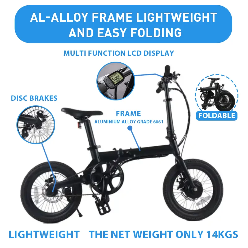 HOTTECH Factory Hot Sale aluminum alloy 16 inch ebike folding 250 watt electric bicycle