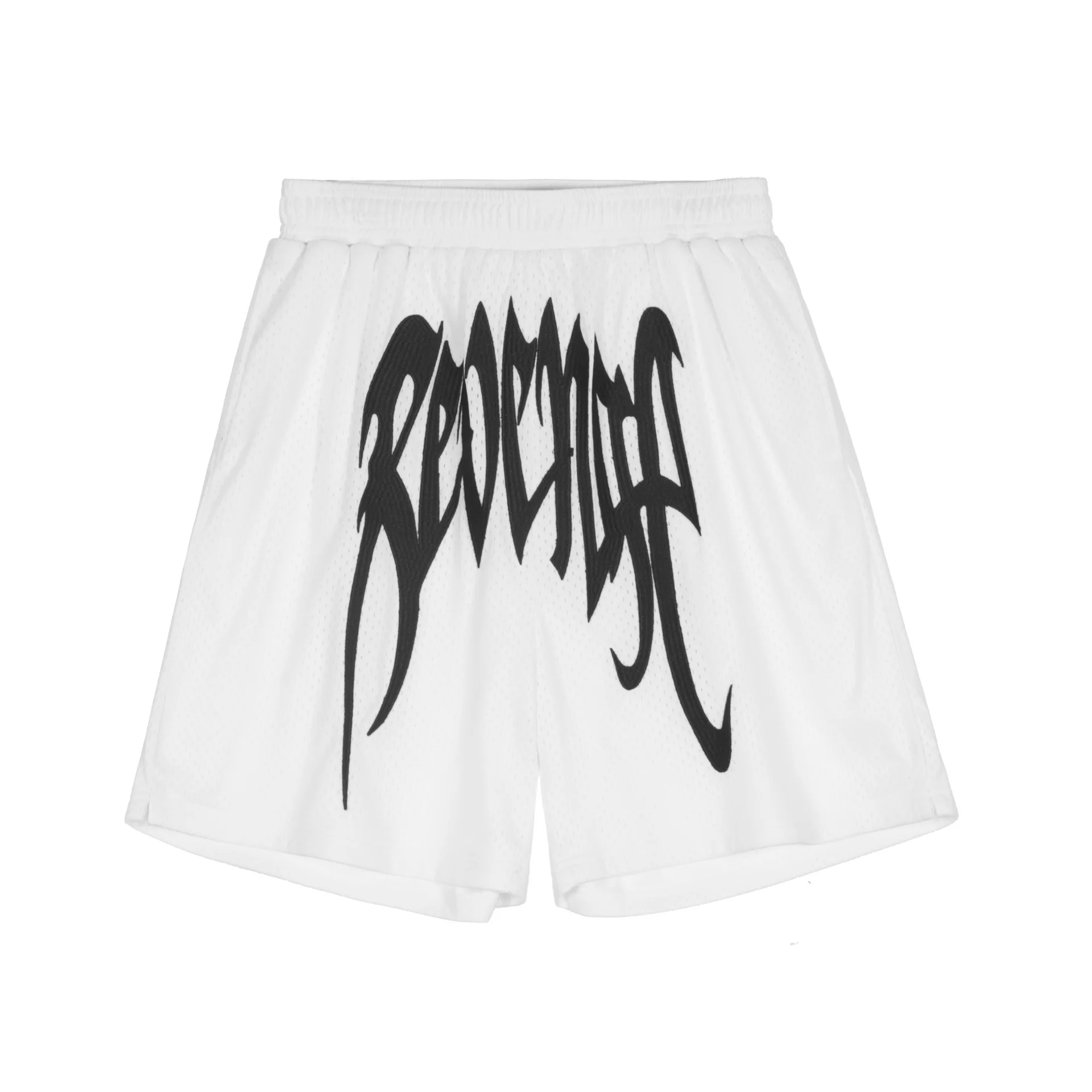 Custom Vintage Fitness Running 100% Cotton Men Sweat 3d Screen Foam Puff Print Gym Mesh Shorts With Drawstring